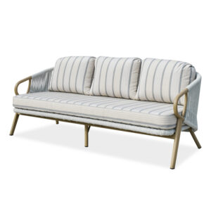 仰望双人沙发 (3) 白底 Looku Three-Seater Sofa - Retro Grey Wood Grain, Outdoor Φ8mm Teslin Webbing with Sunbrella #58036 Stripe Waterproof Cushions N2406TR