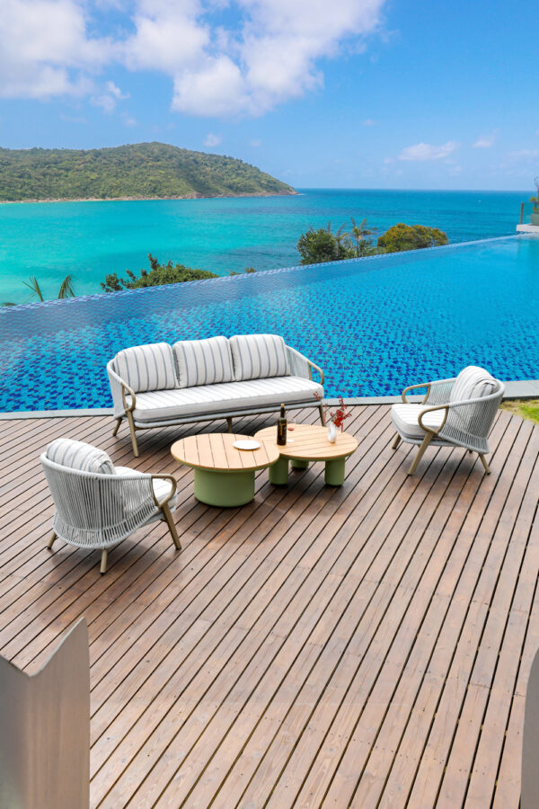 仰望沙发 大朗 爱丽芬茶桌 (32) Drum Teak Coffee Table - Φ80xH38cm, Natural Imported Teak Top, Outdoor Sand Texture Coating (Avocado Green/Carbon Grey/White/Havana Red) N2402