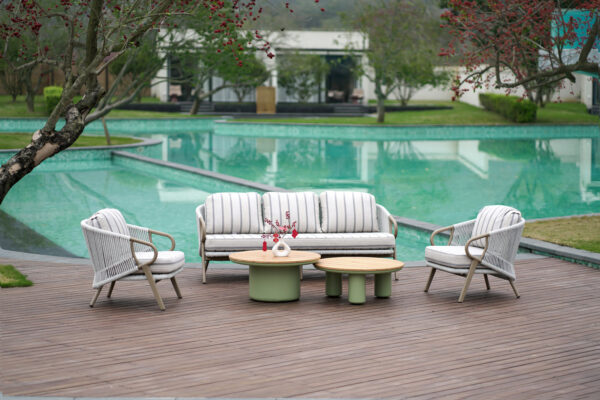 仰望沙发 大朗 爱丽芬茶桌 (73) Drum Teak Coffee Table - Φ80xH38cm, Natural Imported Teak Top, Outdoor Sand Texture Coating (Avocado Green/Carbon Grey/White/Havana Red) N2402