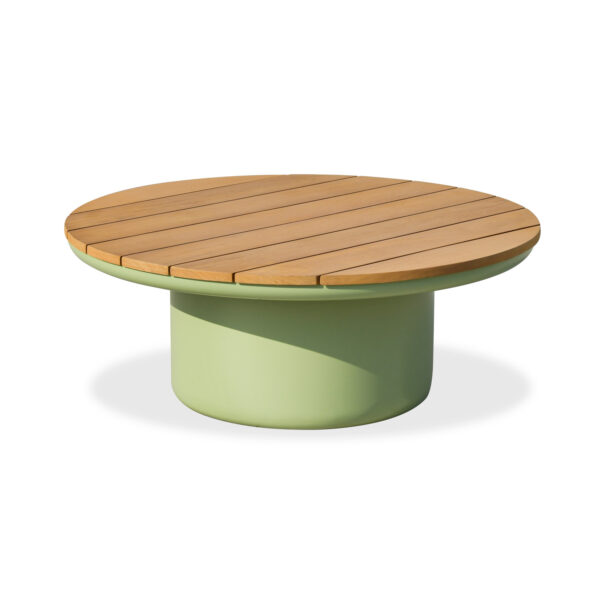 大朗茶桌 浅绿色 白底 Drum Teak Coffee Table - Φ80xH38cm, Natural Imported Teak Top, Outdoor Sand Texture Coating (Avocado Green/Carbon Grey/White/Havana Red) N2402