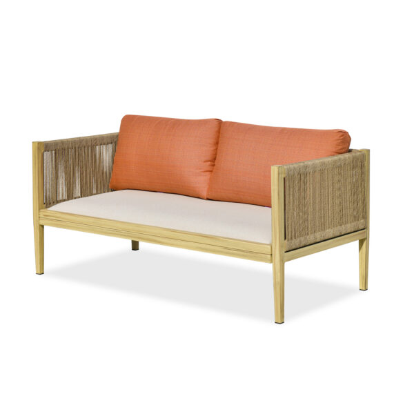 木榕府双人沙发 (3) 白底 Woodseat Outdoor Set - Single/Two-Seater Sofa & Coffee Table, Oak Finish with Sunbrella Cushions