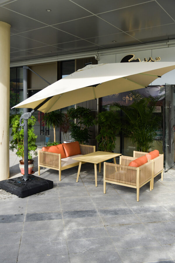 木榕府沙发 (25) Woodseat Outdoor Set - Single/Two-Seater Sofa & Coffee Table, Oak Finish with Sunbrella Cushions