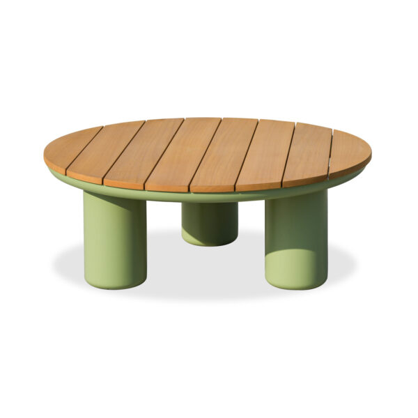 爱丽芬茶桌 浅绿色 白底 Elephant Teak Coffee Table - Φ80xH31cm, Natural Imported Teak Top, Outdoor Sand Texture Coating (Avocado Green/Carbon Grey/White) N2403